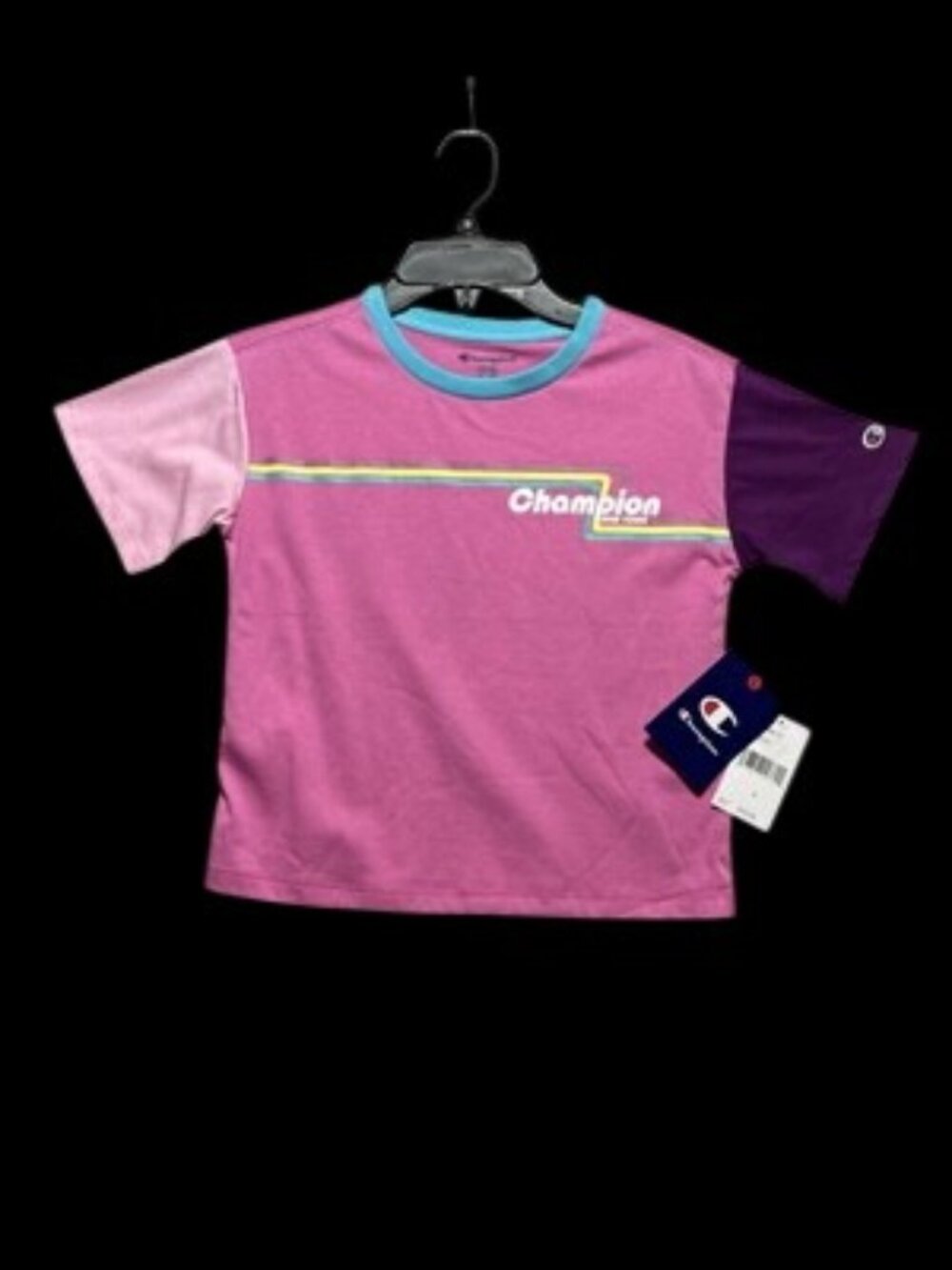 NWT Champion Girls Carnation Pink Retro NY Crop T-Shirt Size M Medium 10/12